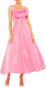 Mac Duggal Strapless A-Line Tea Length Statement Bow Midi Dress