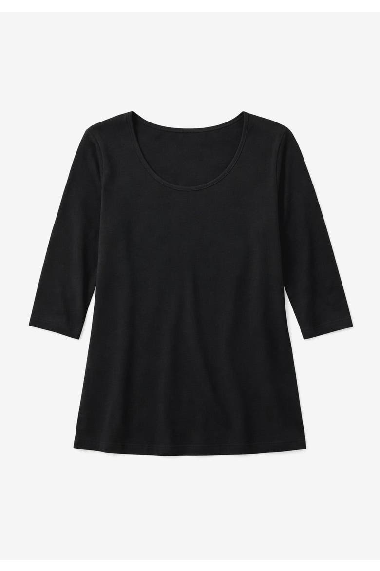 Stretch Cotton Scoop Neck Tee (Plus), Alternate, color, BLACK