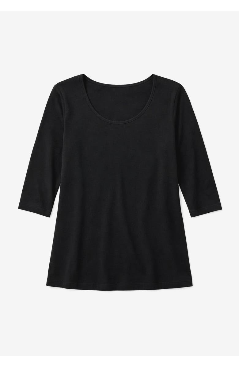 Jessica London Stretch Cotton Scoop Neck Tee, Alternate, color, Black