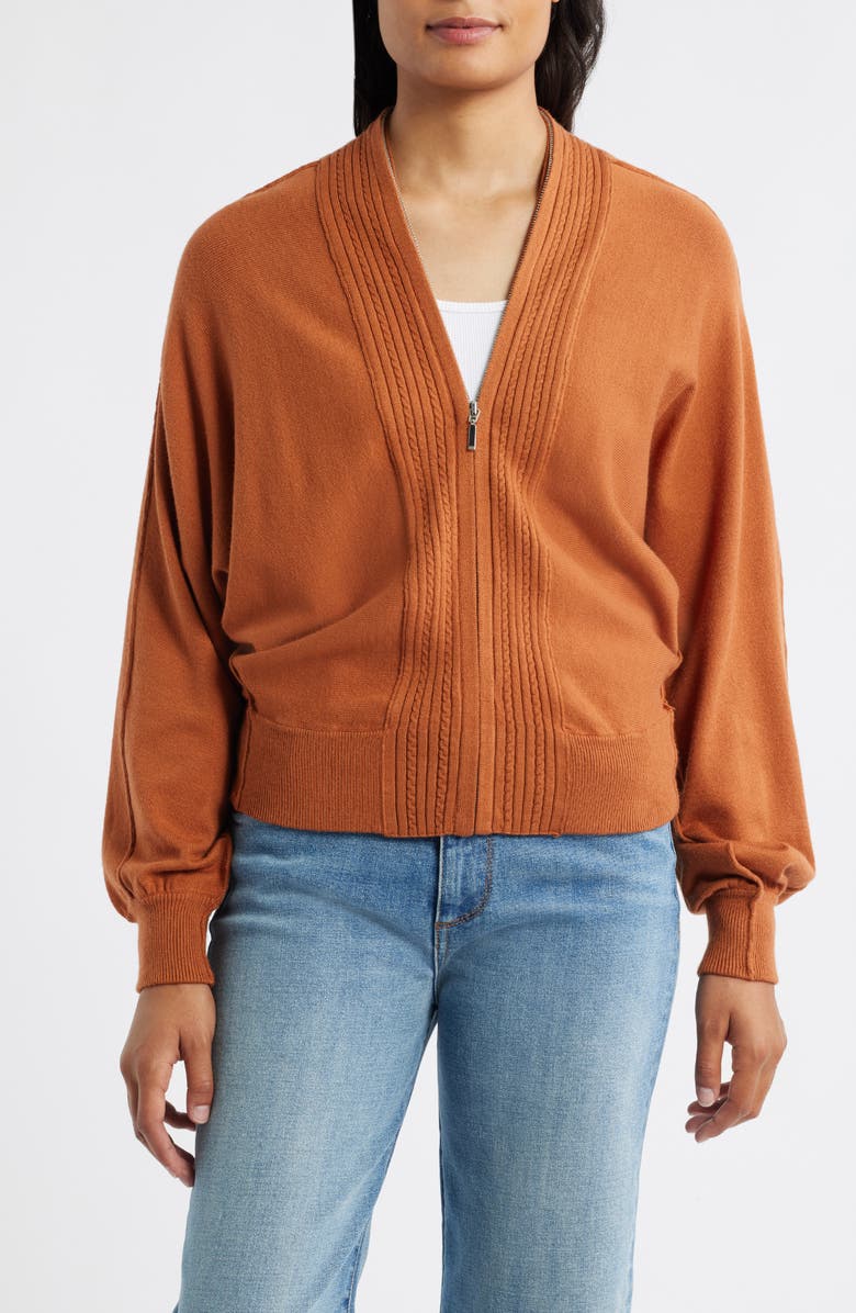 Wit & Wisdom Dolman Sleeve Zip Cardigan, Alternate, color, Roasted Carrot