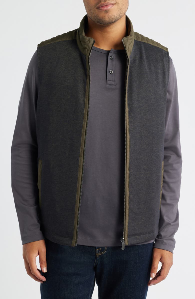 Johnston & Murphy Reversible Quilted & Knit Vest, Alternate, color, Olive/ Marled Olive