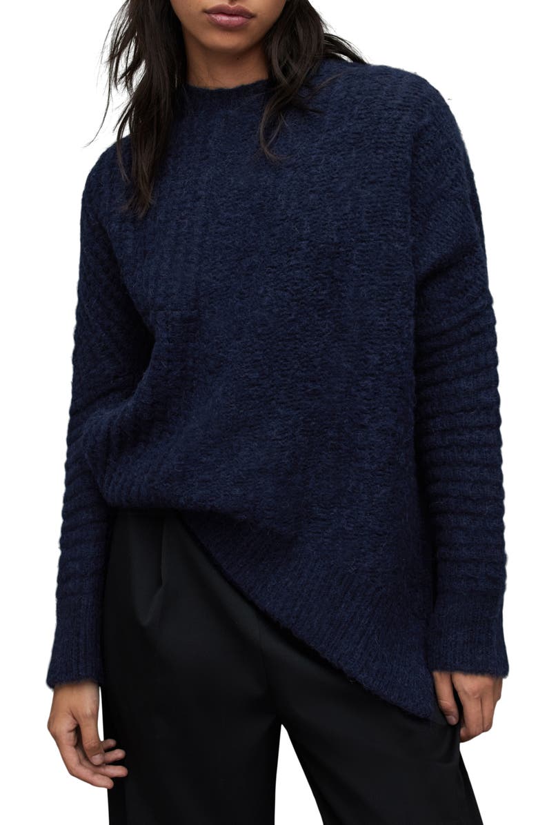 AllSaints Selena Mixed Stitch Asymmetric Sweater, Main, color, 