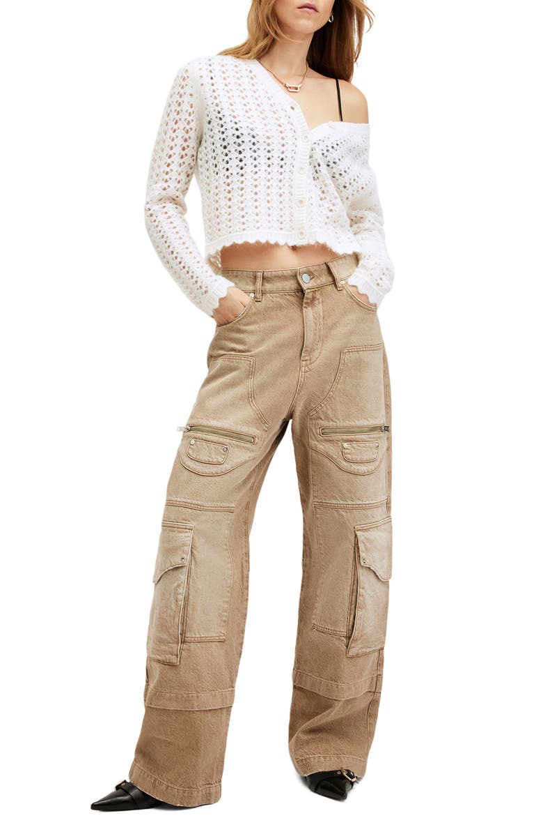 AllSaints Vivian Open Stitch Cardigan, Alternate, color, Chalk White