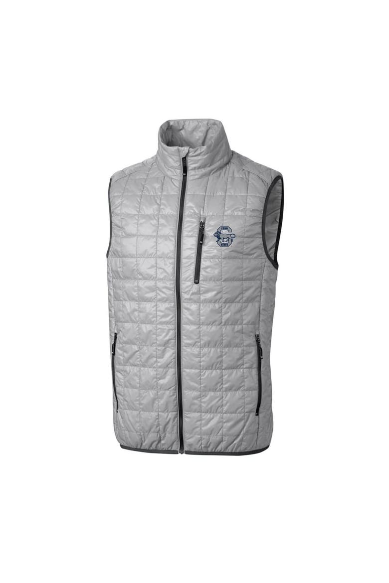 Men's Cutter & Buck Gray Penn State Nittany Lions Team Logo Big & Tall Rainier PrimaLoft Eco Insulated Full-Zip Puffer Vest, Alternate, color, Gray