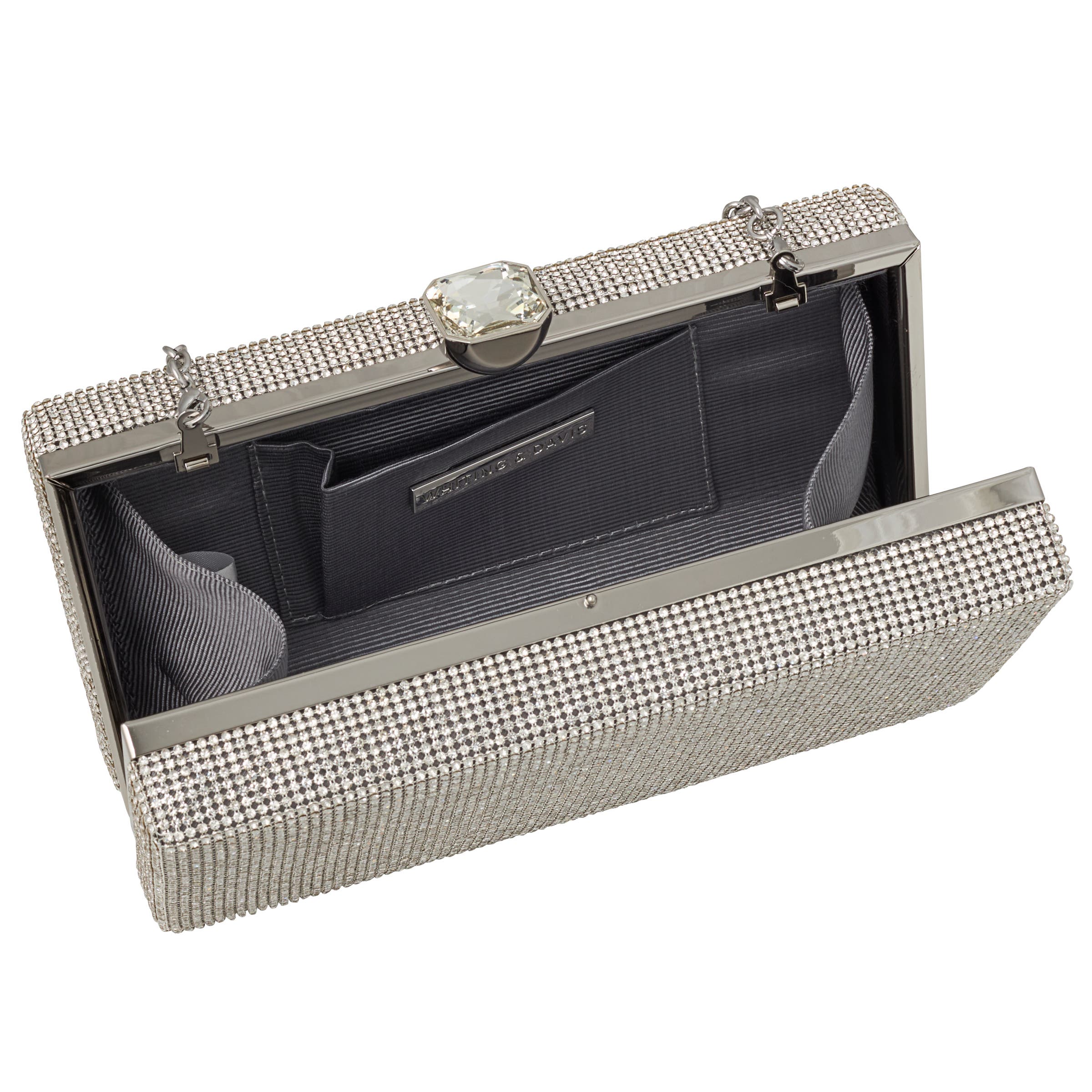 Whiting & Davis Olivia Crystal Top Minaudiere, Alternate, color, Metallic Silver
