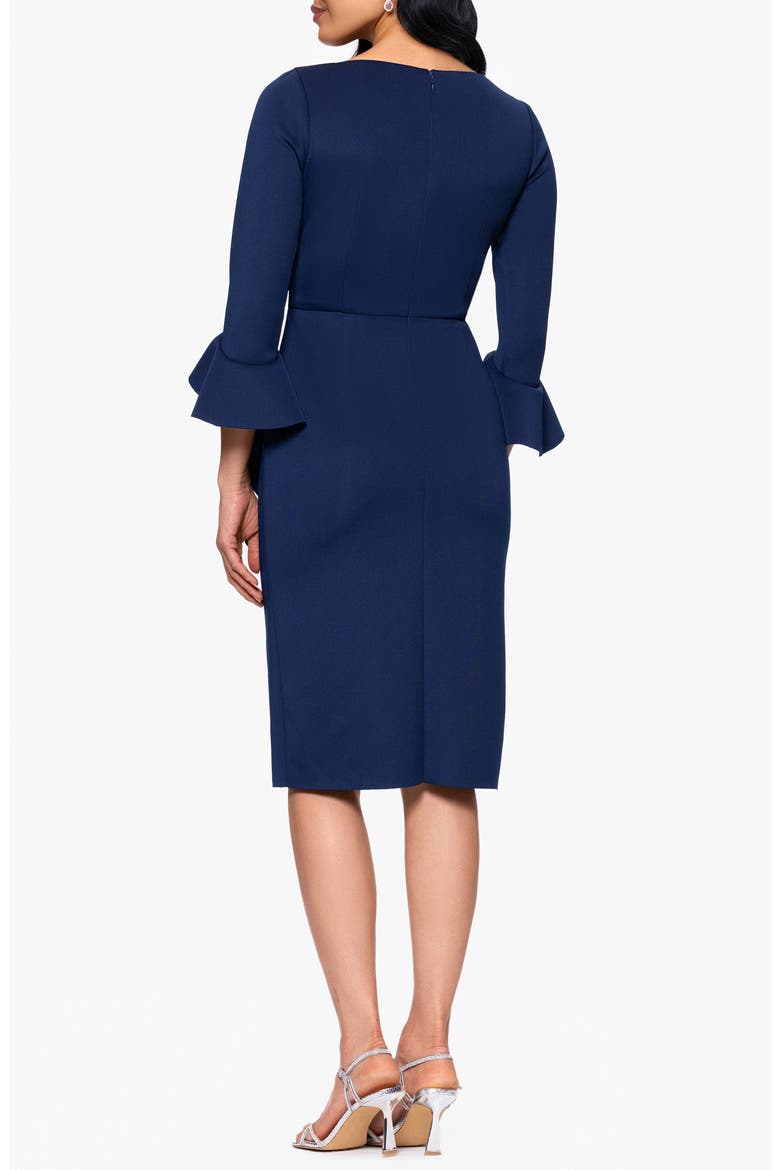 Ruffle Sleeve Scuba Crepe Cocktail Sheath Dress, Alternate, color, NAVY