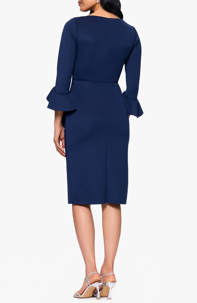 Betsy & Adam Ruffle Sleeve Scuba Crepe Cocktail Sheath Dress, Alternate, color, Navy