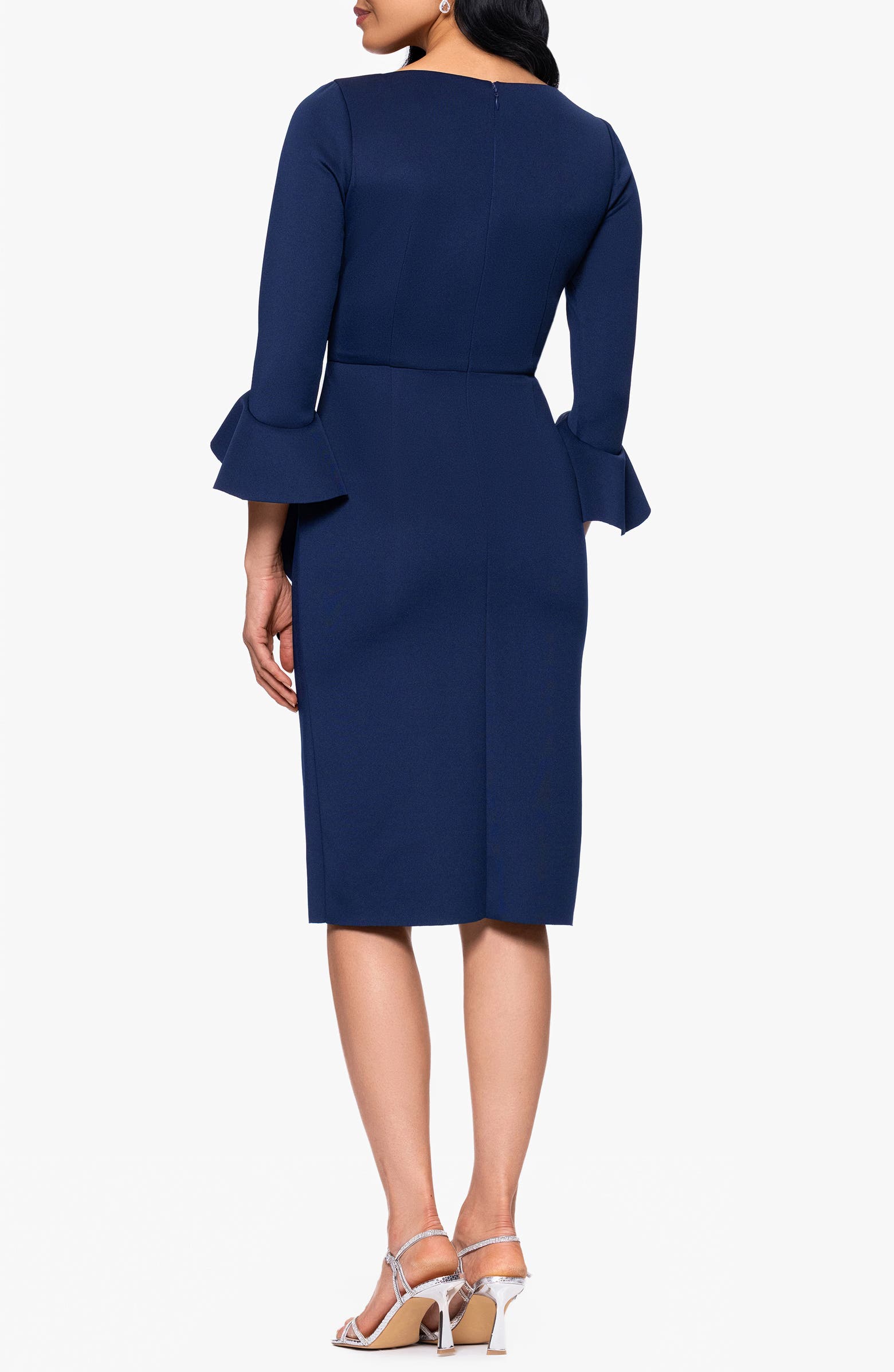 Betsy & Adam Abito Sheath Con Maniche A Cappuccio Bordeaux - Taglia UK8/US4 Petite - Nuovo Con Etichette - Foto 4