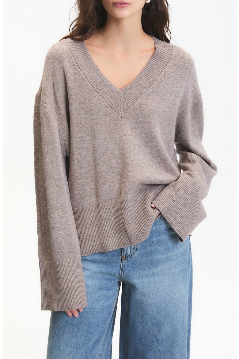 Ascclepias V-Neck Sweater, Main, color, MELANGE MINK