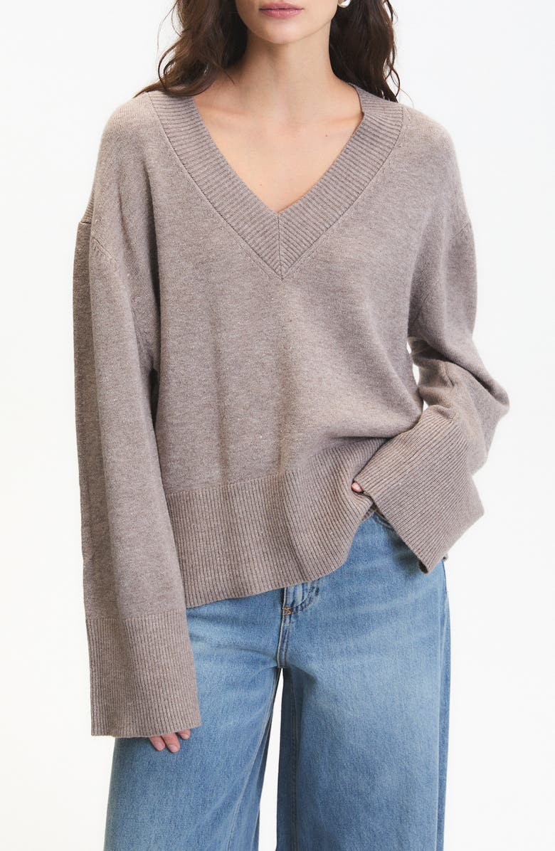 DELUC Ascclepias V-Neck Sweater, Main, color, Melange Mink
