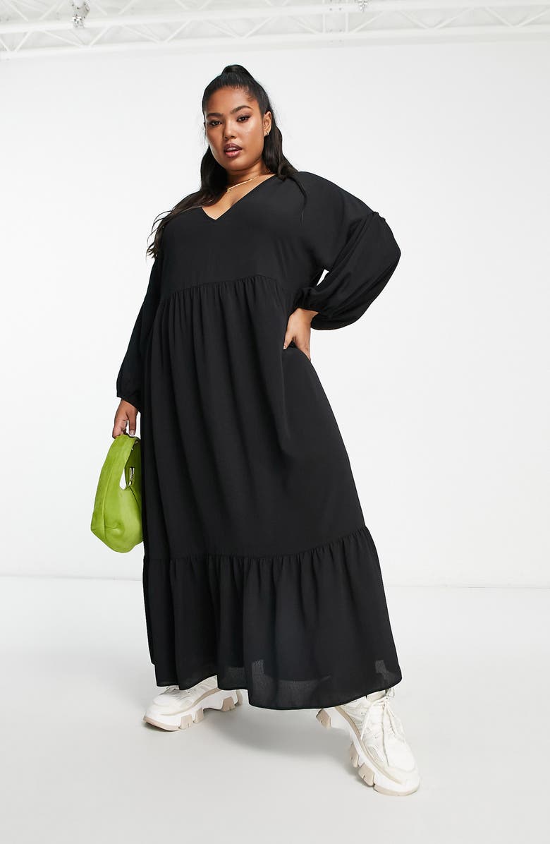 ASOS DESIGN Curve Tiered Long Sleeve Maxi Dress, Alternate, color,