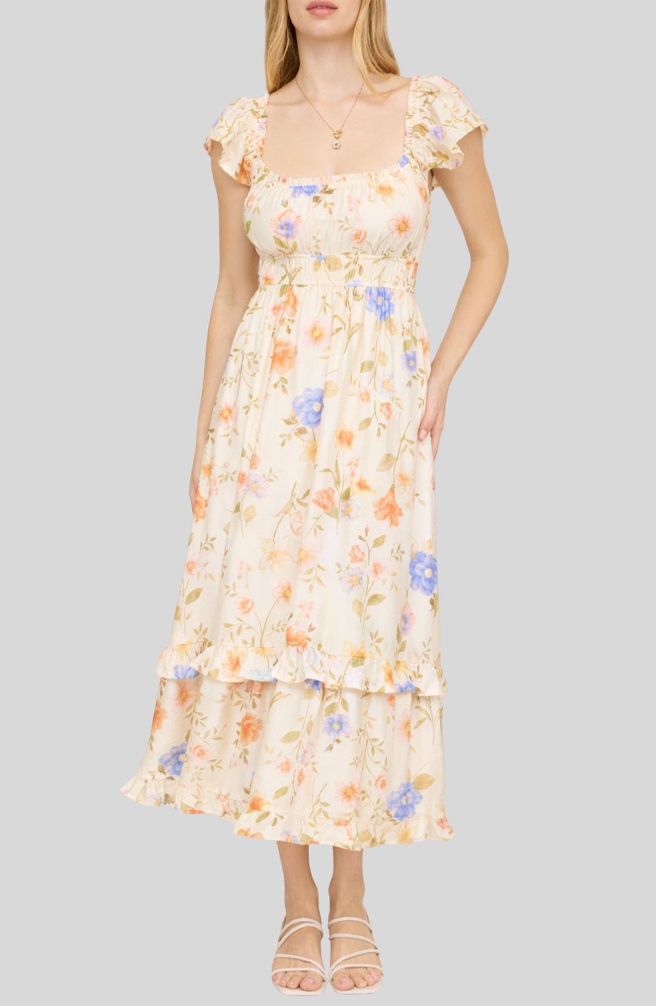 Blu Pepper Tiered Floral Midi Dress