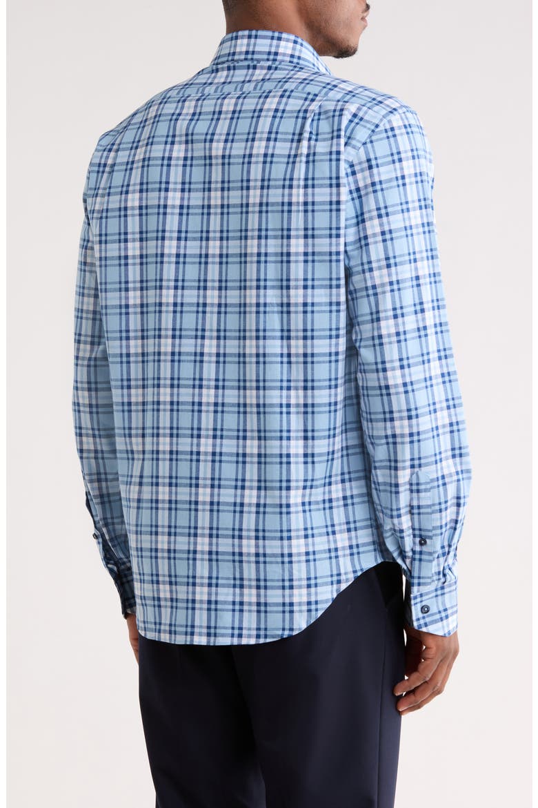 Trim Fit Plaid Cotton Dress Shirt, Alternate, color, NAVY/ LIGHT BLUE