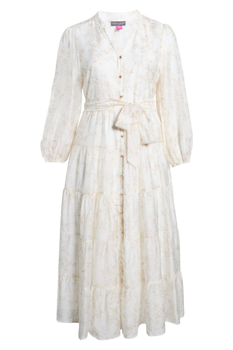 Floral Long Sleeve Tiered Shirtdress, Alternate, color, CAMEL