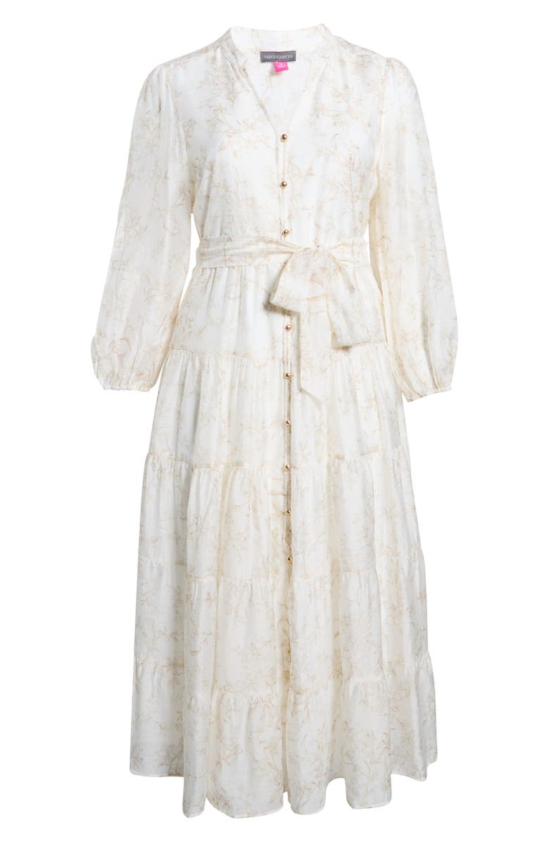 Vince Camuto Floral Long Sleeve Tiered Shirtdress, Alternate, color, Camel