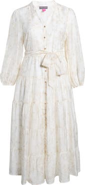 Vince Camuto Floral Long Sleeve Tiered Shirtdress