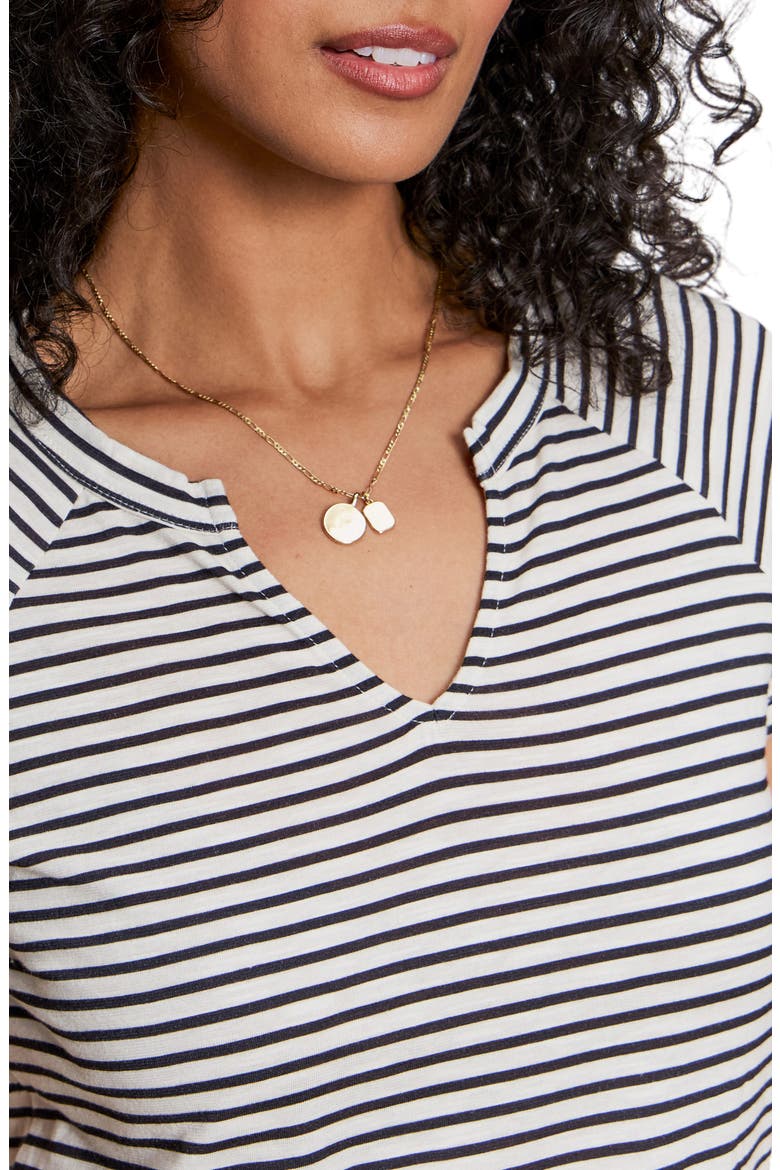 Stripe Notch V-Neck Cotton Blend T-Shirt, Alternate, color, LIGHT OAT/ BLACK STRIPE