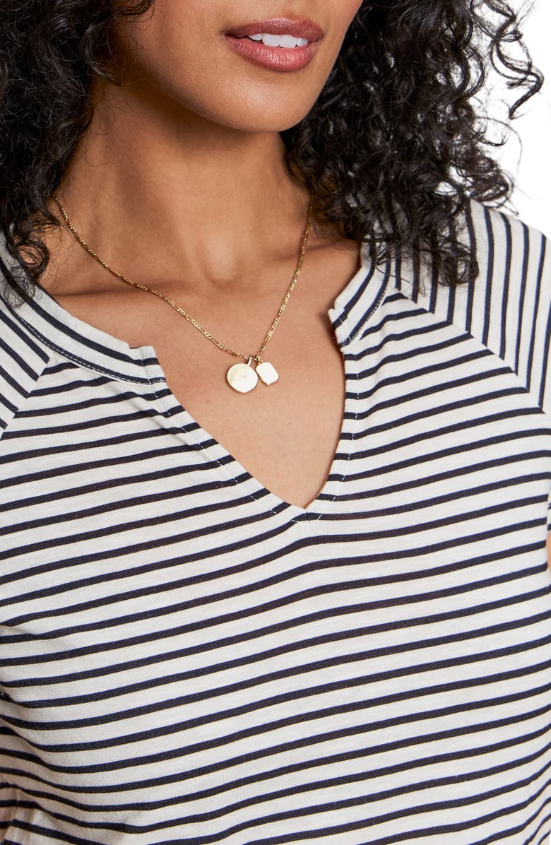 Sanctuary Stripe Notch V-Neck Cotton Blend T-Shirt, Alternate, color, Light Oat/ Black Stripe