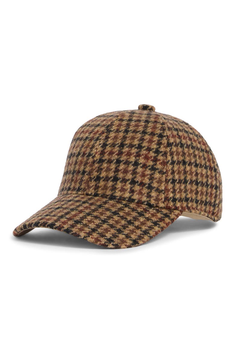 Houndstooth Wool Adjustable Baseball Cap, Main, color, CAMEL COMBO