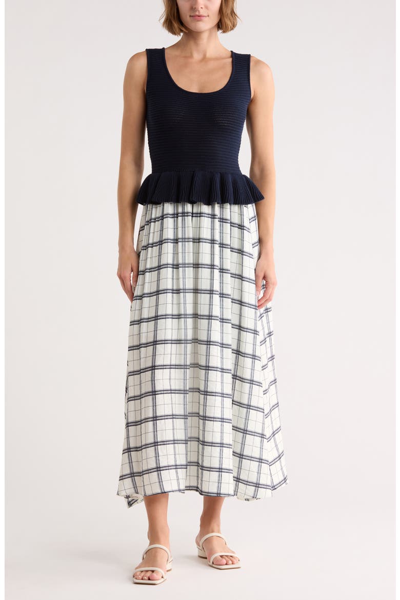 Mixed Media Midi Dress, Main, color, NAVY