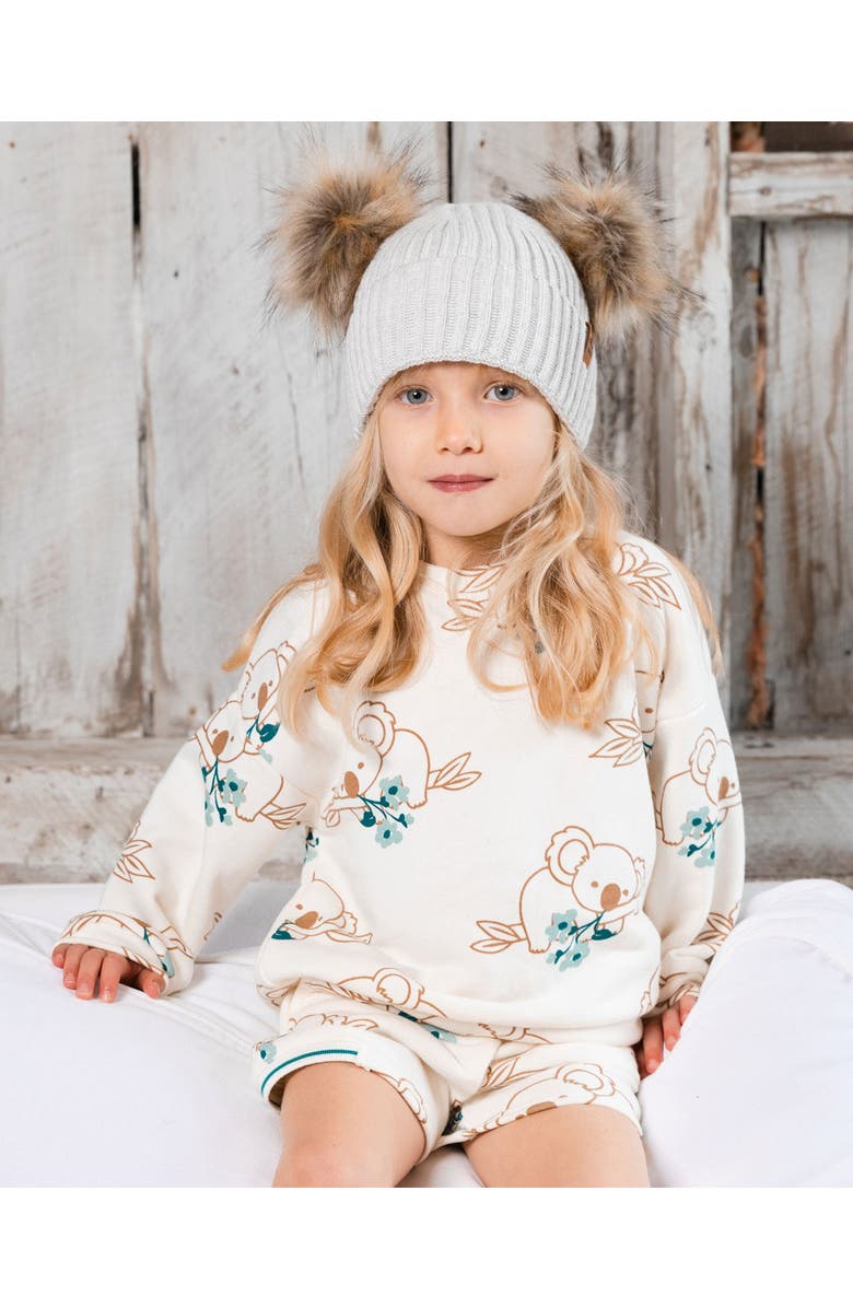 Deux par Deux Girl's Printed French Terry Sweatshirt Off-White And Koala, Alternate, color, 