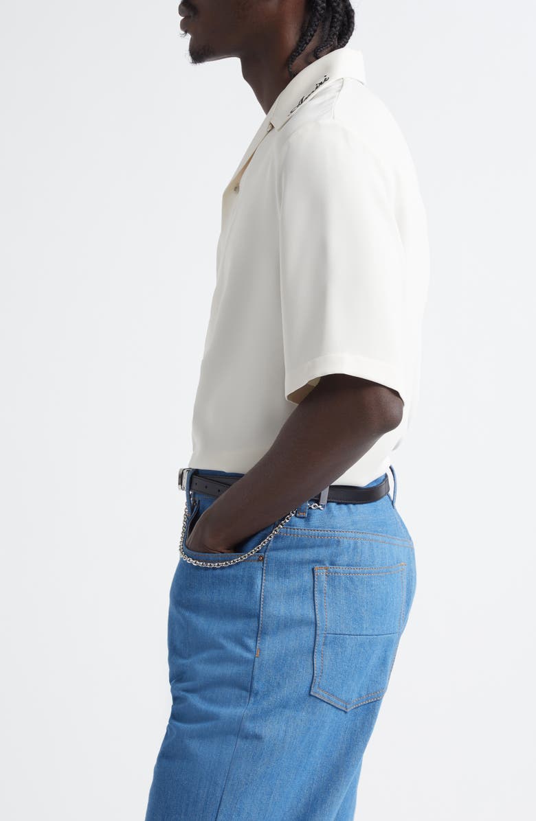 AMIRI Logo Embroidered Camp Shirt, Alternate, color, Alabaster