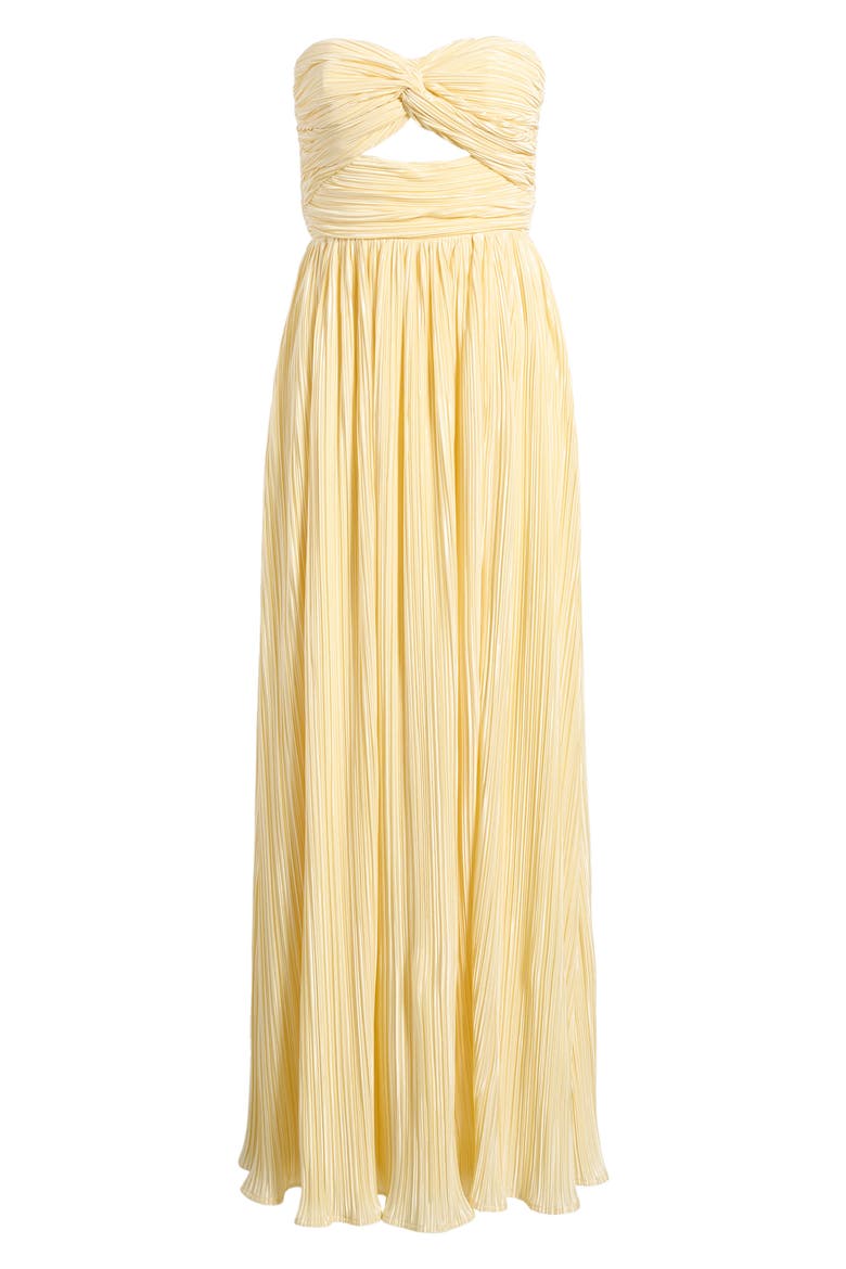 Majestic Strapless Cutout Plissé Gown, Alternate, color, BUTTER YELLOW