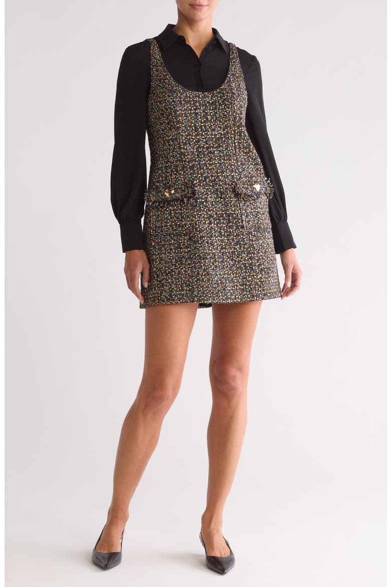 Florianna Confetti Tweed Long Sleeve Dress, Main, color, BLACK MULTI