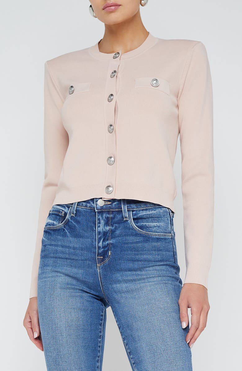 L'AGENCE Toulouse Crewneck Cardigan, Main, color, Petal