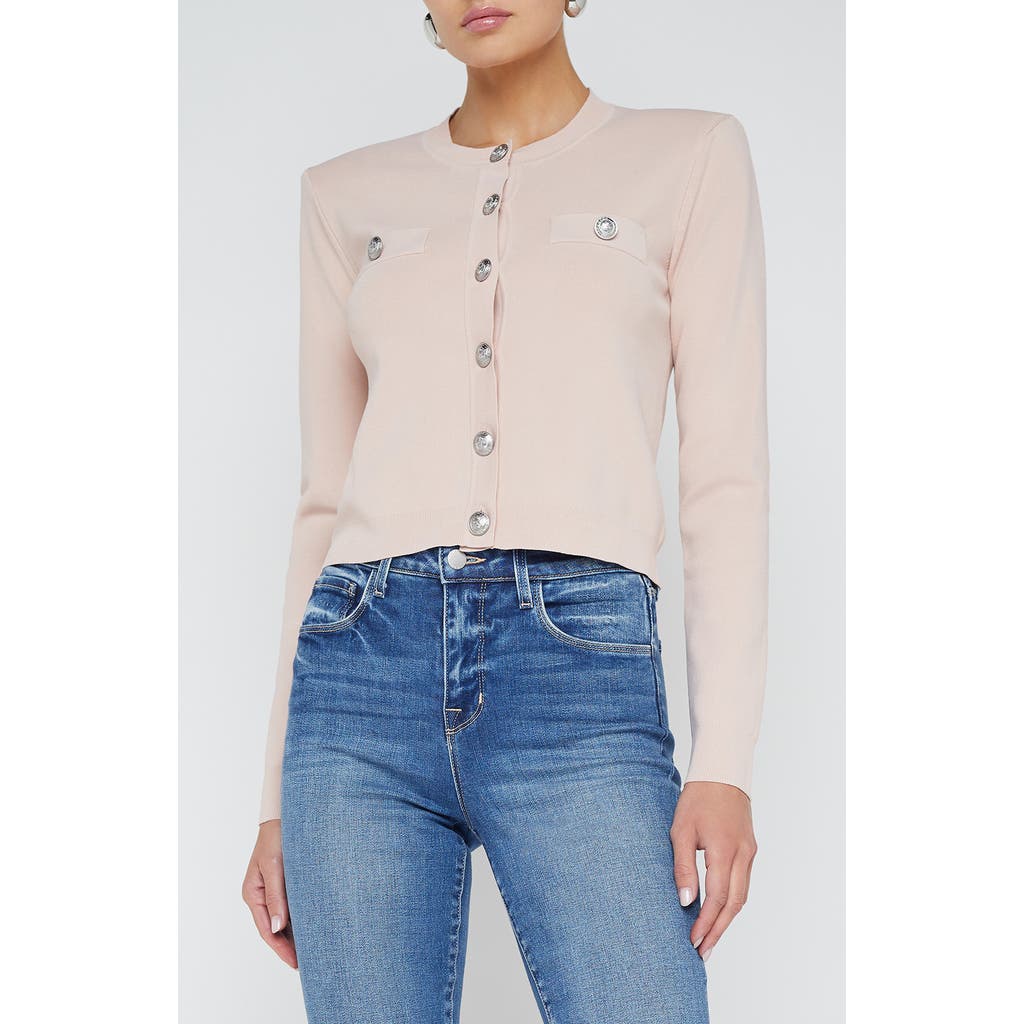 L Agence Toulhouse Cropped Crew Neck Cardigan In Petal In Petal