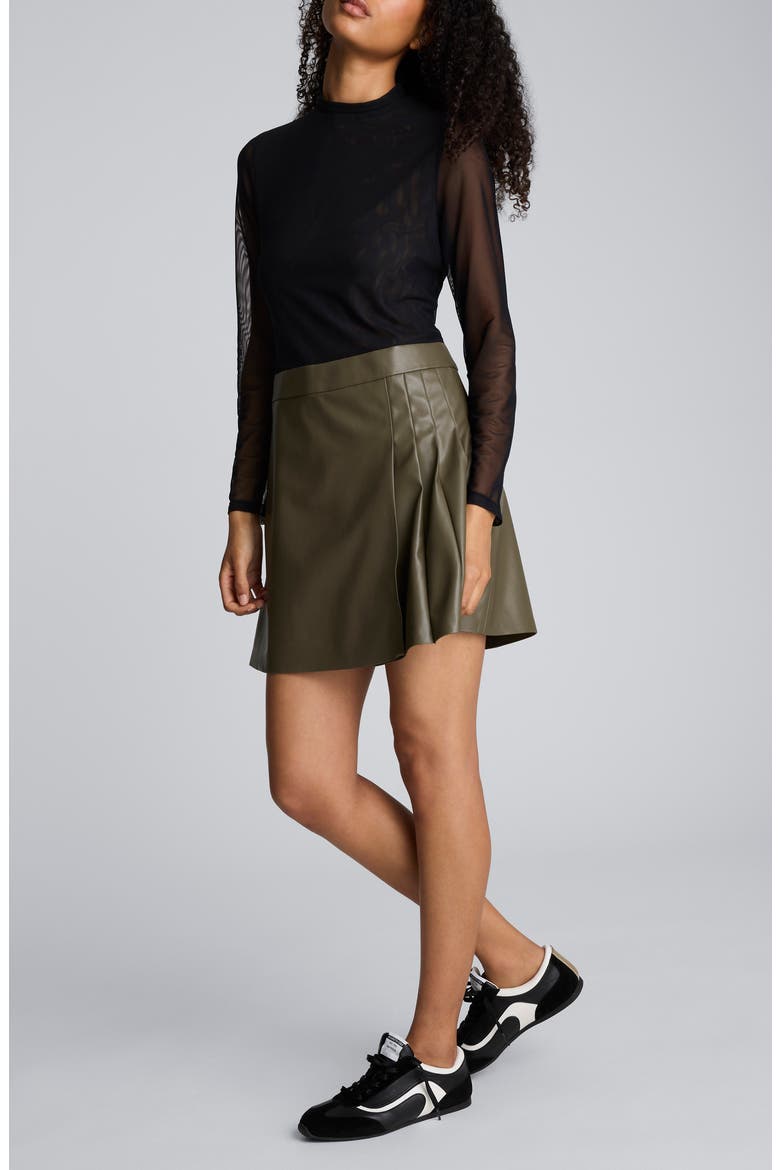 Jodie Long Sleeve Mixed Media Faux Leather Minidress, Main, color, BLACK/ OLIVE GREEN