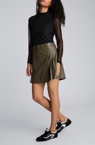 Kenneth Cole Jodie Long Sleeve Mixed Media Faux Leather Minidress