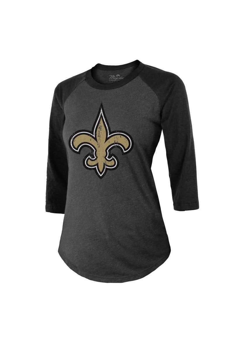 Women's Majestic Threads Tyrann Mathieu Black New Orleans Saints Name & Number Raglan 3/4 Sleeve T-Shirt, Alternate, color, Black