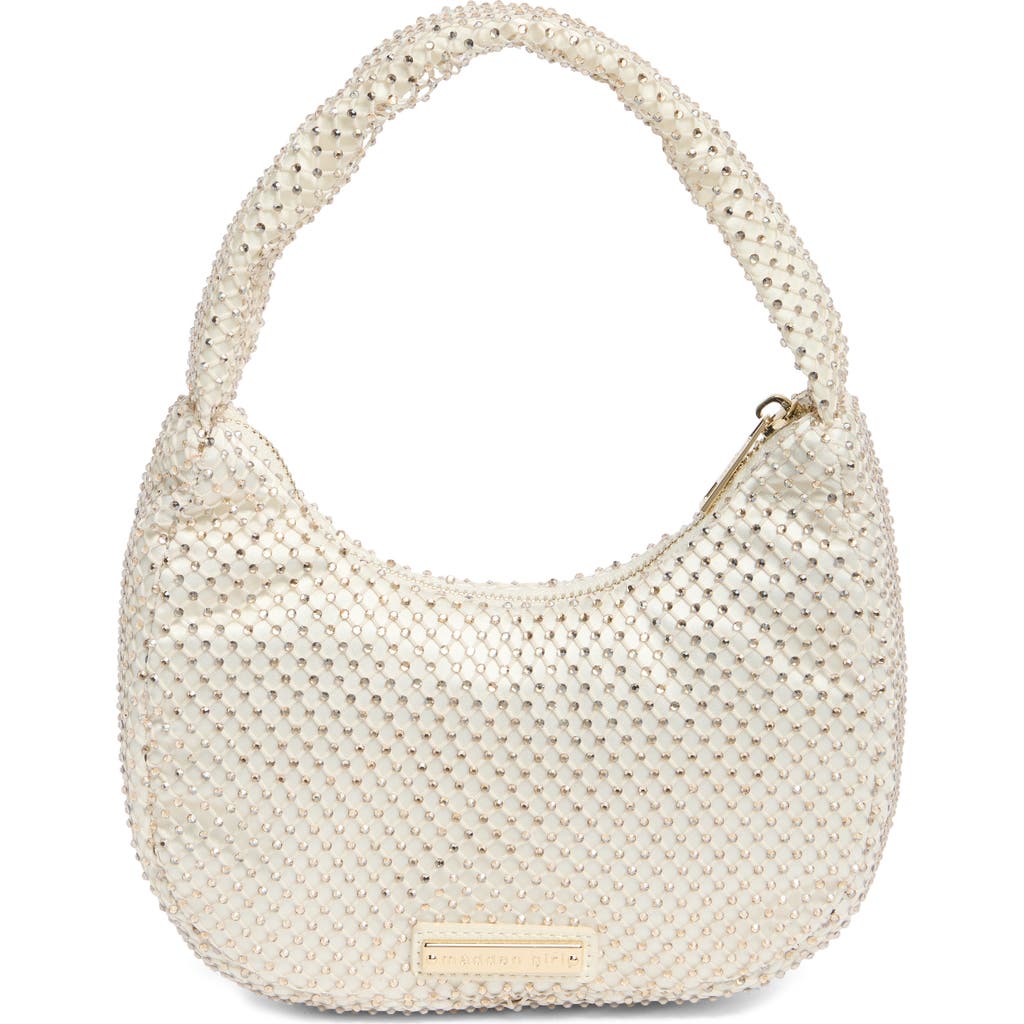 Madden Girl Rhinestone Mesh & Satin Mini Shoulder Bag In Cream