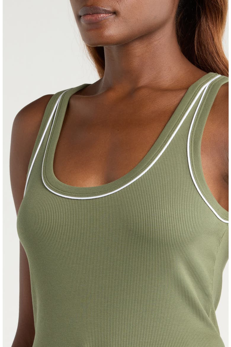 Birke Contrast Detail Stretch Cotton Tank, Alternate, color, STONE ARMY