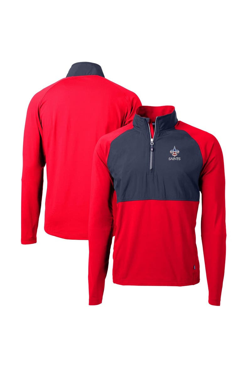 Men's Cutter & Buck Red New Orleans Saints Adapt Eco Knit Hybrid Recycled Quarter-Zip Pullover Top, Main, color, Red