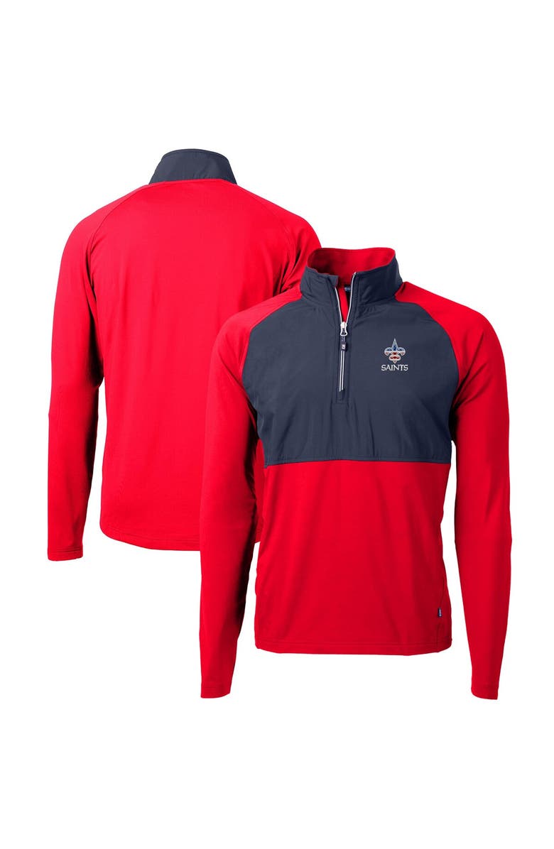 Cutter & Buck Men's Cutter & Buck Red New Orleans Saints Adapt Eco Knit Hybrid Recycled Quarter-Zip Pullover Top, Main, color, 