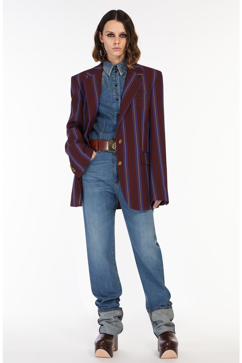 Ceci Regimental Stripe Oversize Single Breasted Blazer, Alternate, color, BORDEAUX