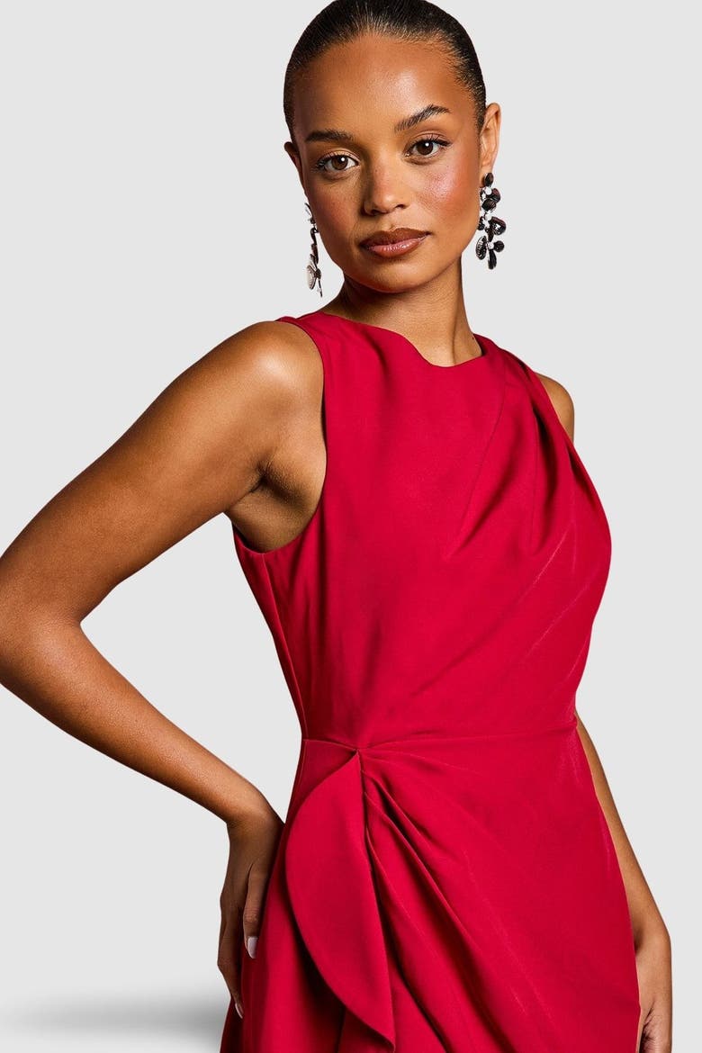 Petite Crepe Ruffle Low Back Dress, Alternate, color, Berry