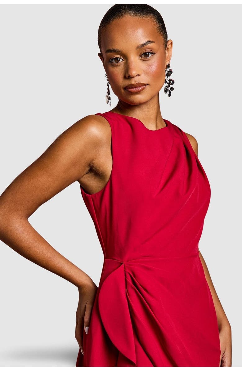 Coast Petite Crepe Ruffle Low Back Dress, Alternate, color, Berry