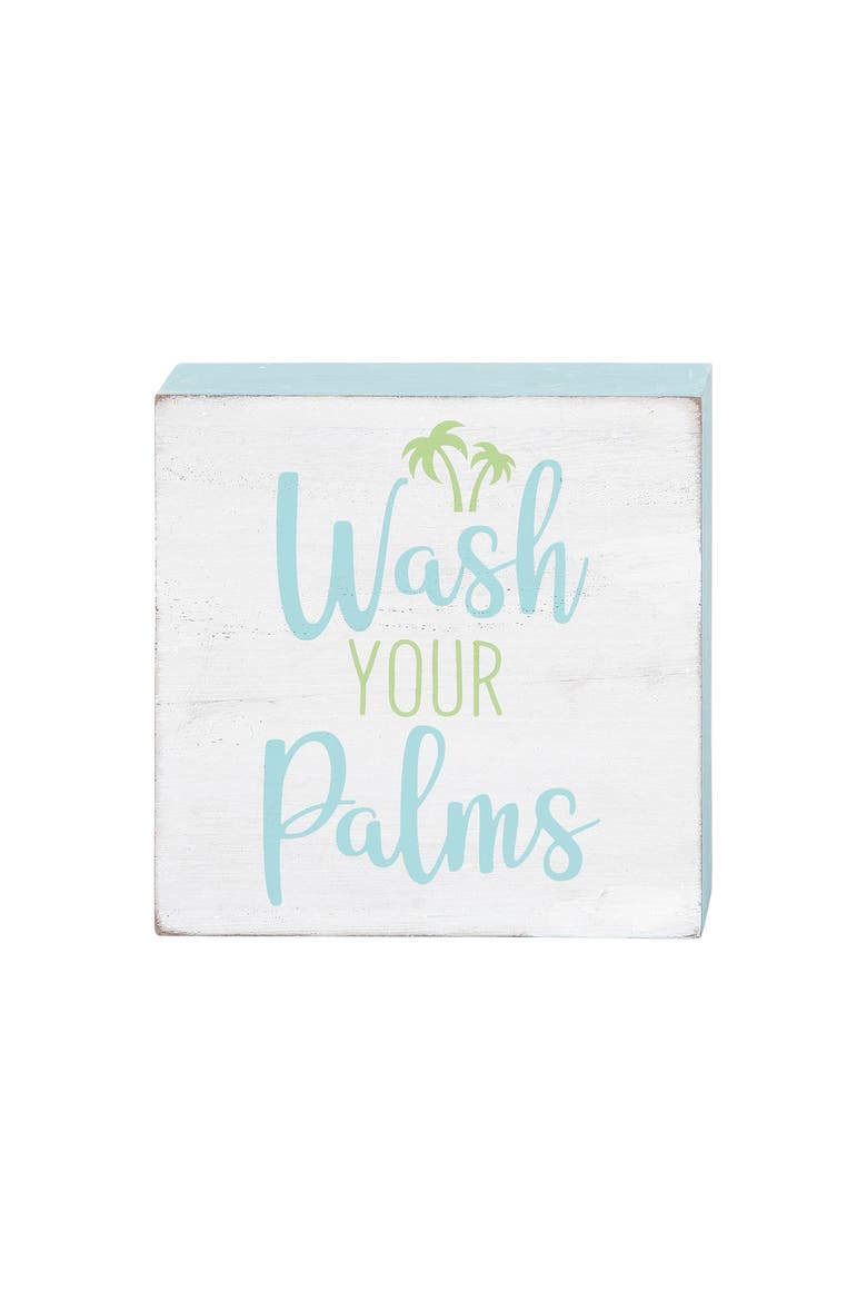 Wash Your Palms Wood Block Shelf Sitter, Main, color, Blue