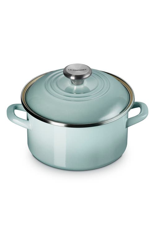 Le Creuset Enameled Stainless Steel Petite Stock Pot In Sea Salt
