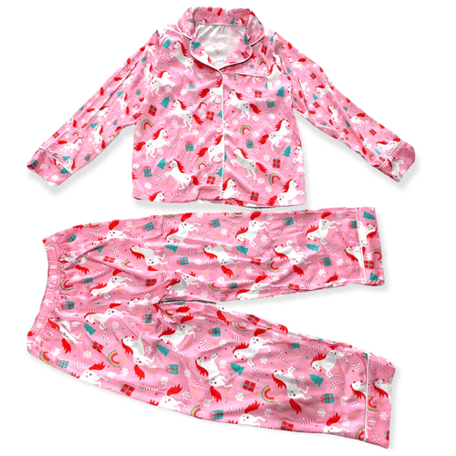 Lola + The Boys Unicorn Holiday Silky Set in Pink 