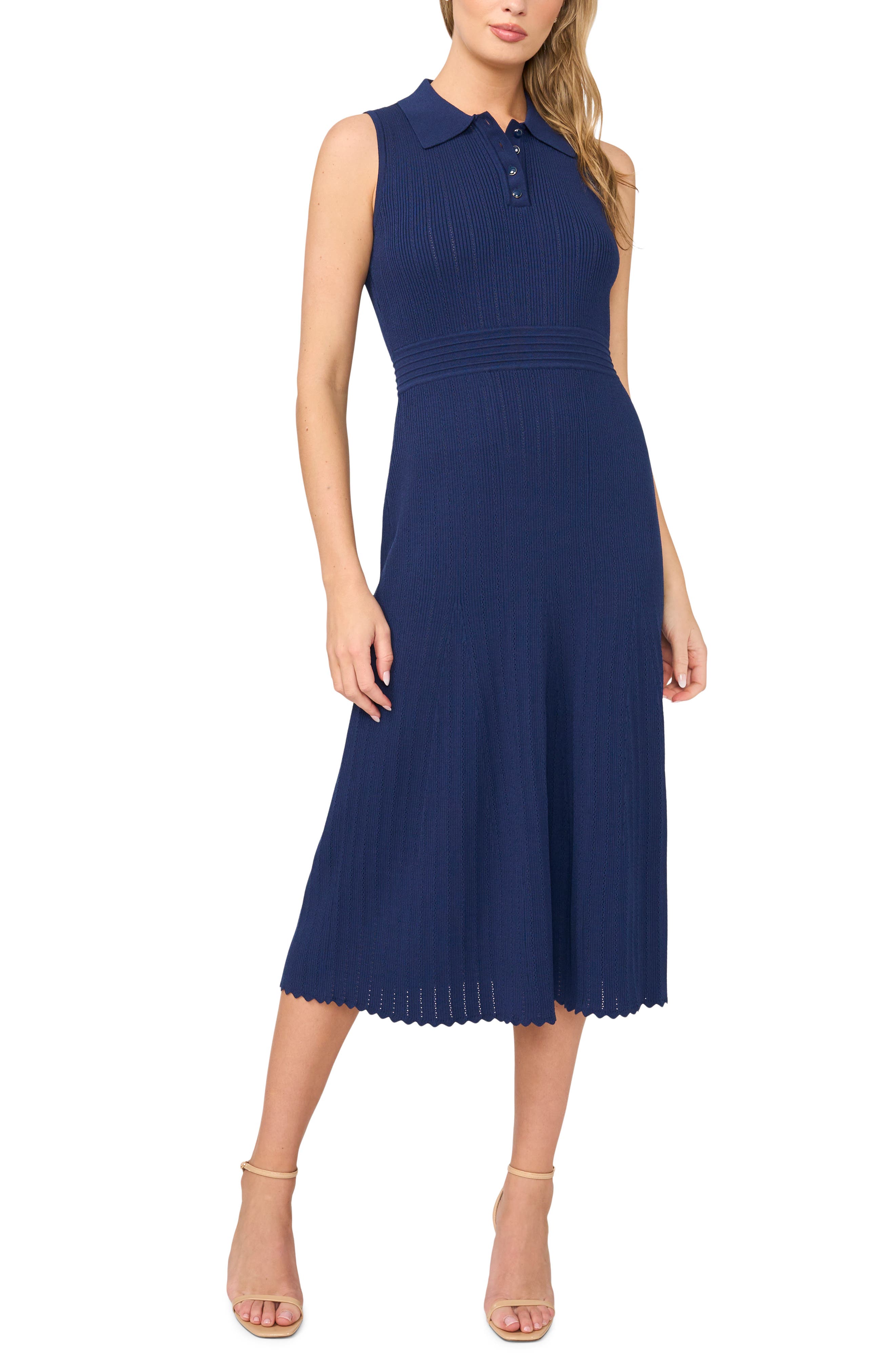 Ted Baker Harley Rib Pointelle Polo Midi Dress In Blue