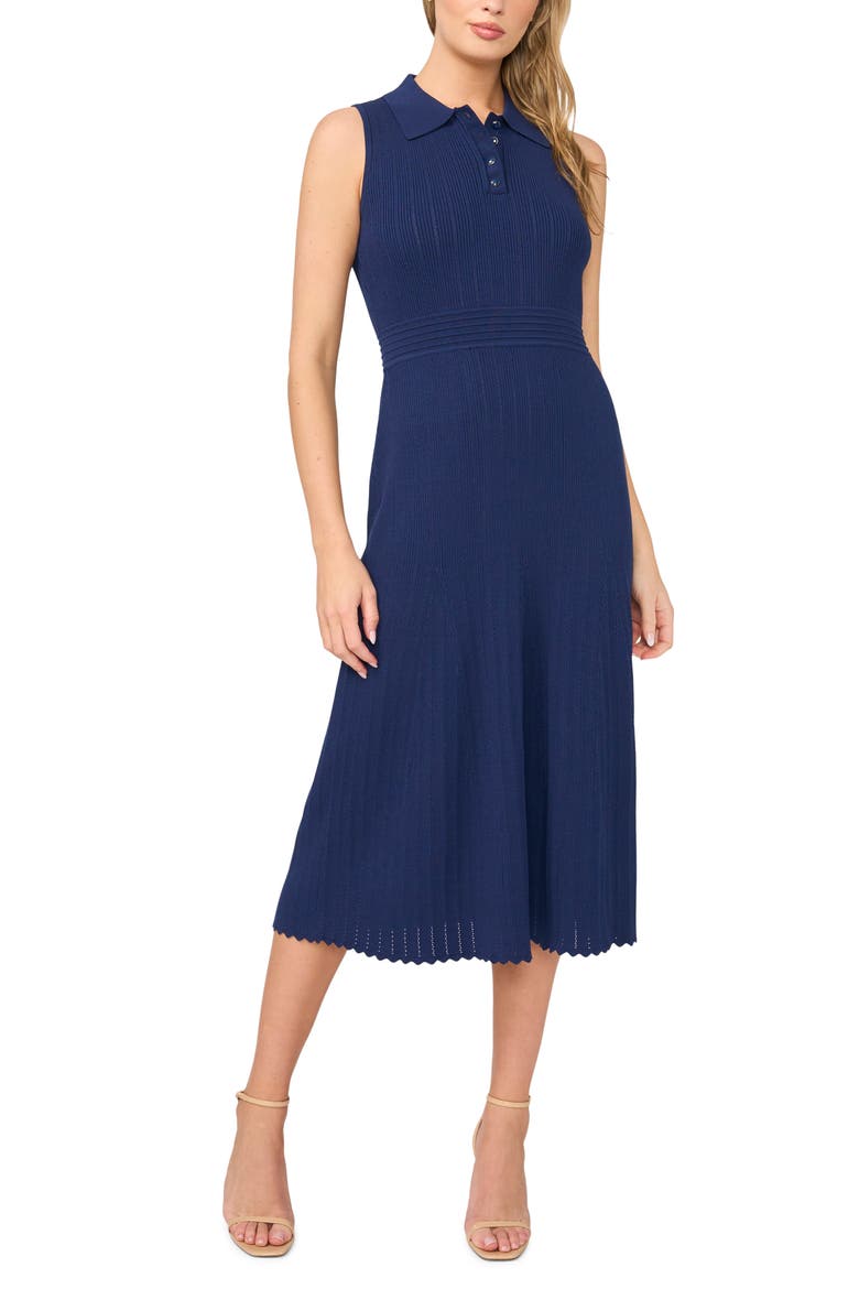 Harley Rib Pointelle Polo Midi Dress, Main, color, DEEP NIGHT
