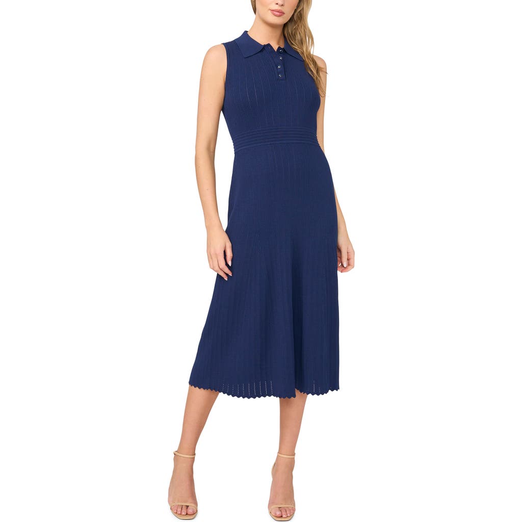 Ted Baker Harley Rib Pointelle Polo Midi Dress In Blue