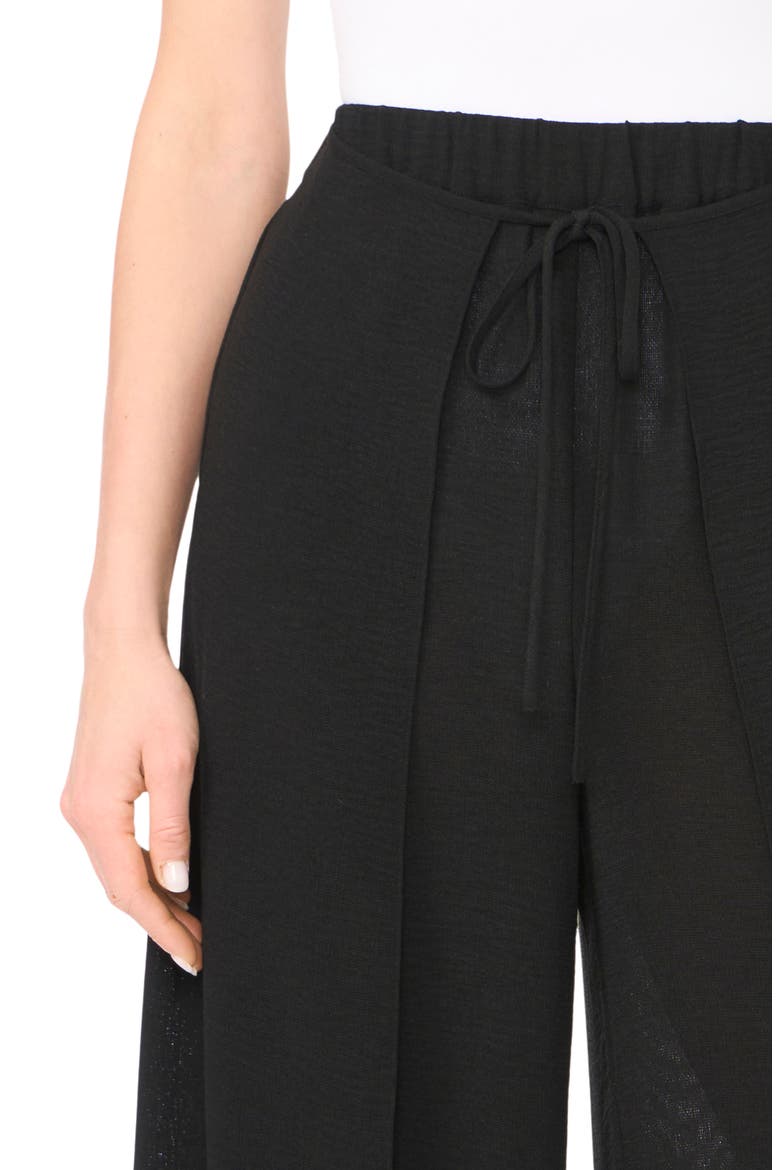 Tie Front Overlay Wide Leg Pants, Alternate, color, RICH BLACK