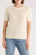 Melrose and Market Scalloped Short Sleeve Cotton Blend Sweater