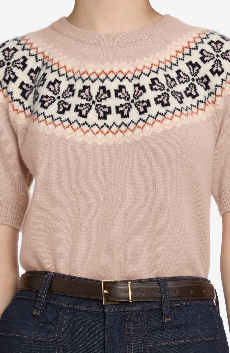 FRAME The Fair Isle Short Sleeve Cashmere Sweater, Alternate, color, Pink Sand