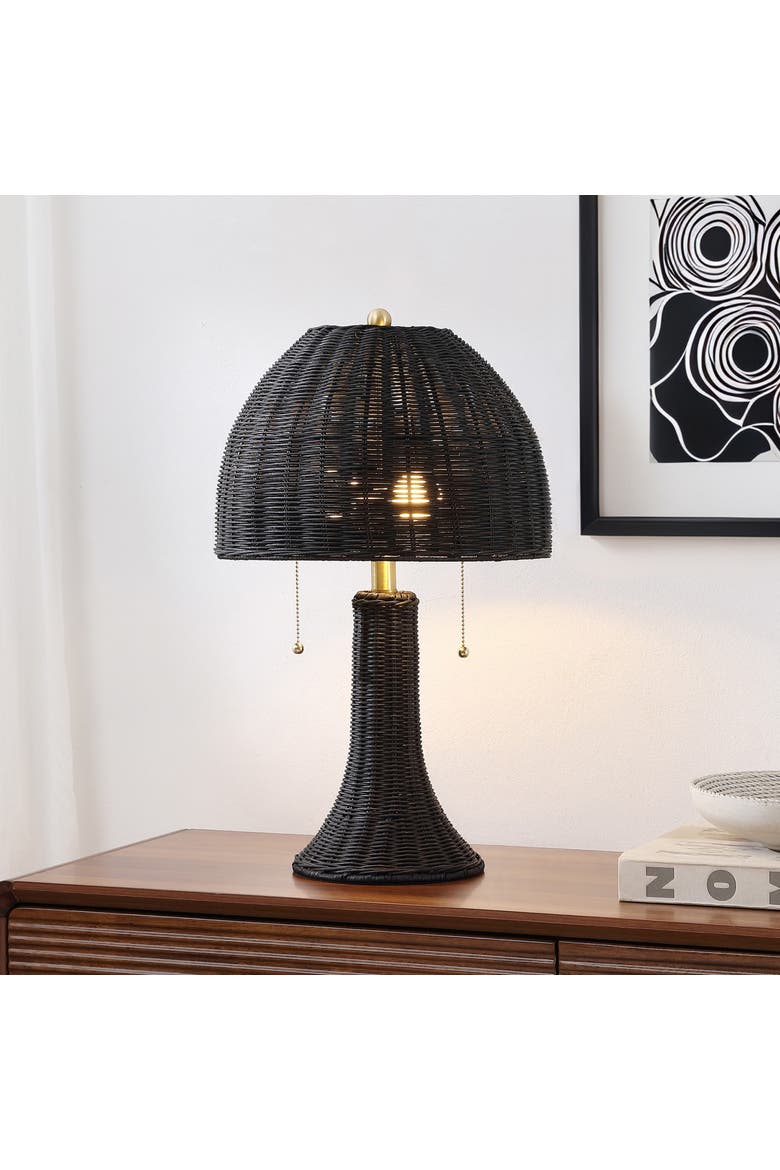 Joanie Bohemian Rustic Iron LED Table Lamp, Alternate, color, Black/Brass Gold